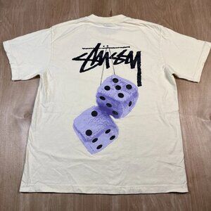 Stussy Mens Purple Fuzzy Dice Short Sleeve Crew Neck T-Shirt Size Large